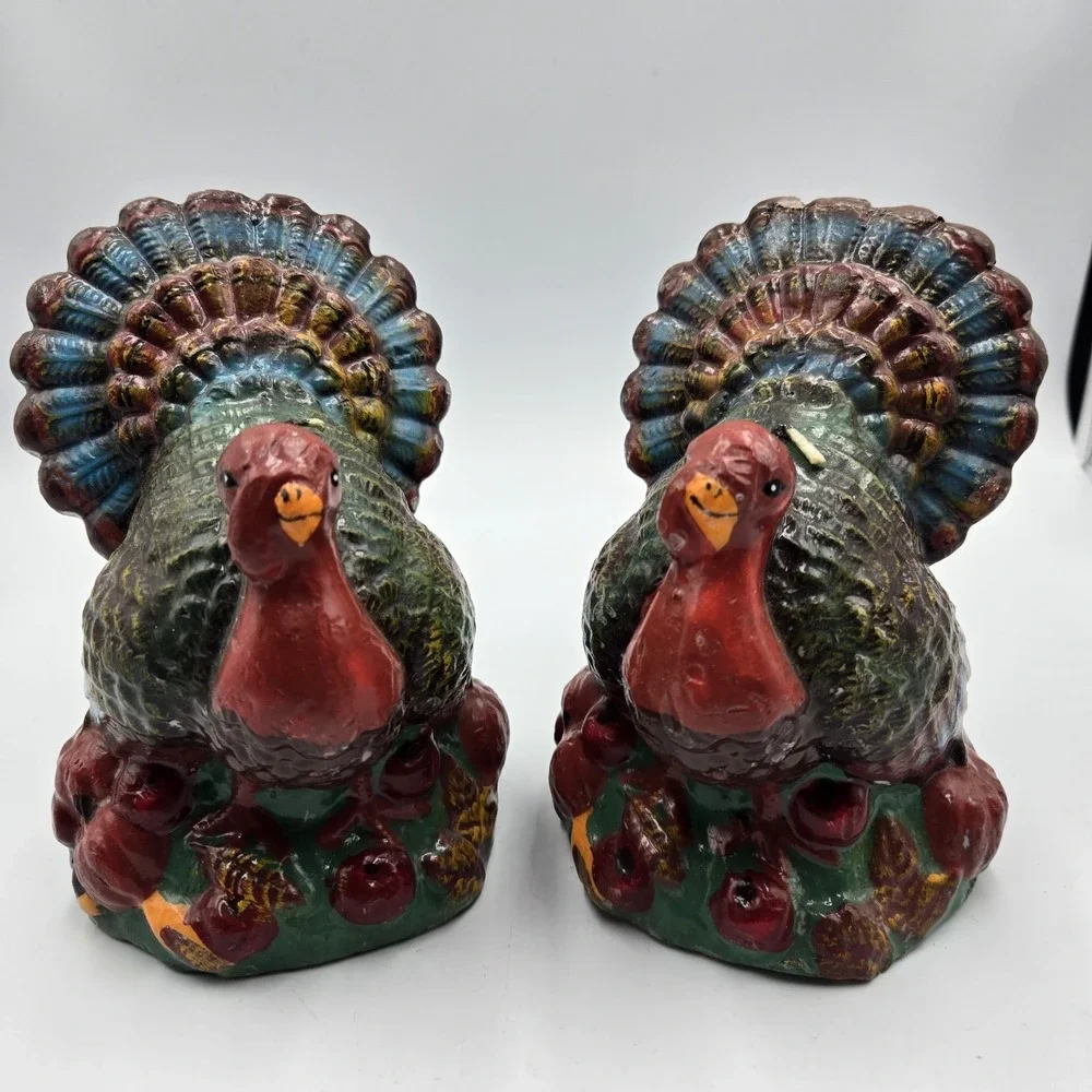 Set Vintage New Nos Turkey Candles Thanksgiving Fall 1950s MCM Colorful Primitiv